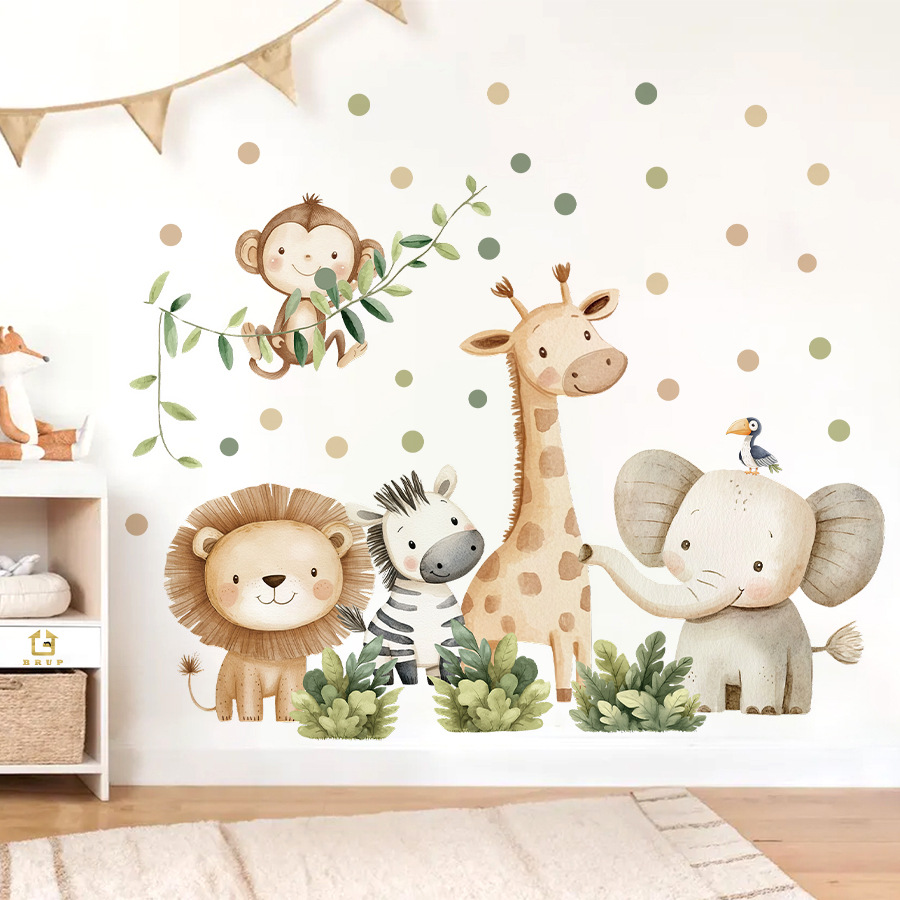 Baby Nursery Girl Room - Boho สัตว์ป่าสติ๊กเกอร์ติดผนังสําหรับห้องพักเด็กเด็กผู้หญิงเด็กตกแต่งห้องเนอสเซอรี่วอลล์เปเปอร์ช้างยีราฟลิงสิงโต