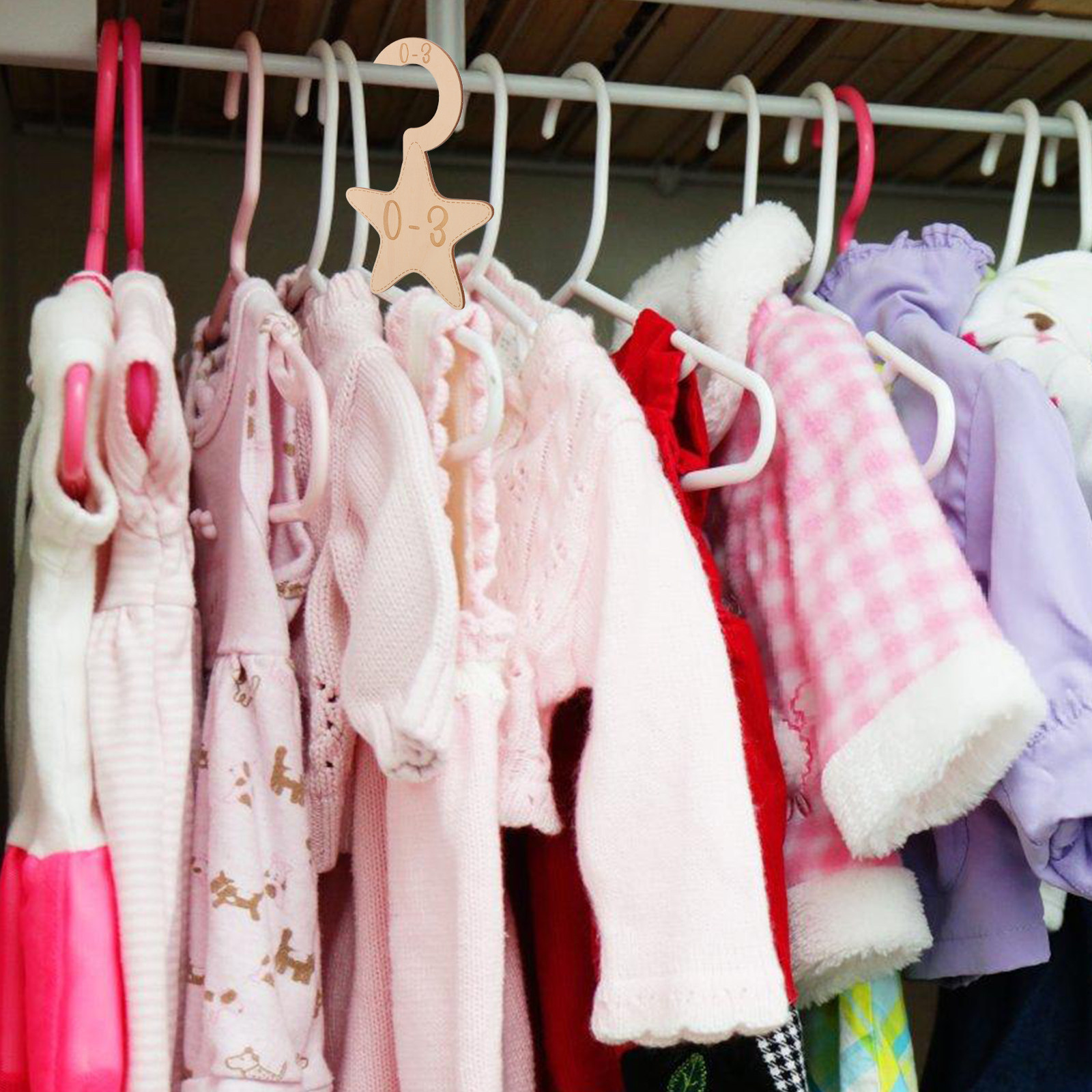Closet Organizer Baby - ชุดตัวแบ่งตู้เสื้อผ้าเด็ก 7 ชิ้น ทำจากไม้ อุปกรณ์จัดระเบียบเสื้อผ้าเด็กที่มีประสิทธิภาพสำหรับเด็กแรกเกิดจนถึงเด็กวัยหัดเดิน