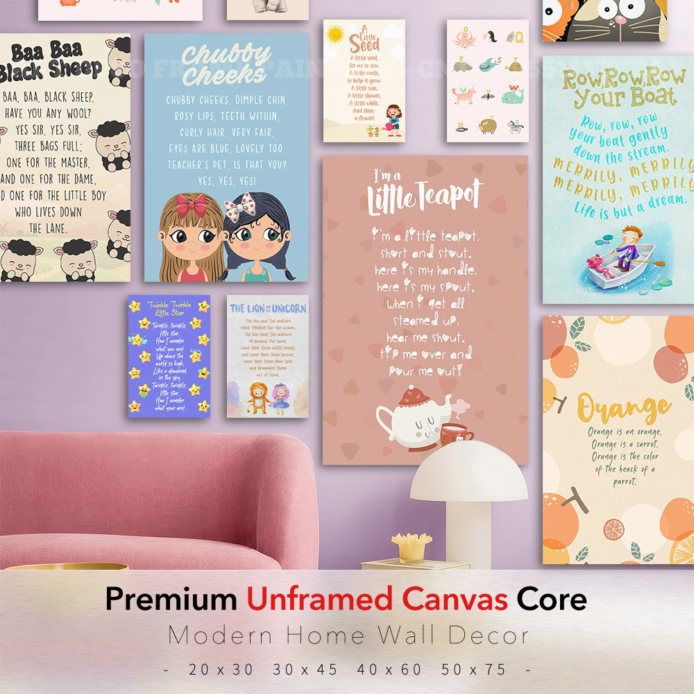 Baby Nursery Rhymes - เพลงกล่อมเด็กคลาสสิกโปสเตอร์ผ้าใบ ศิลปะติดผนังห้องเด็ก แกะดำ กาต้มน้ำ เรือ ดาว