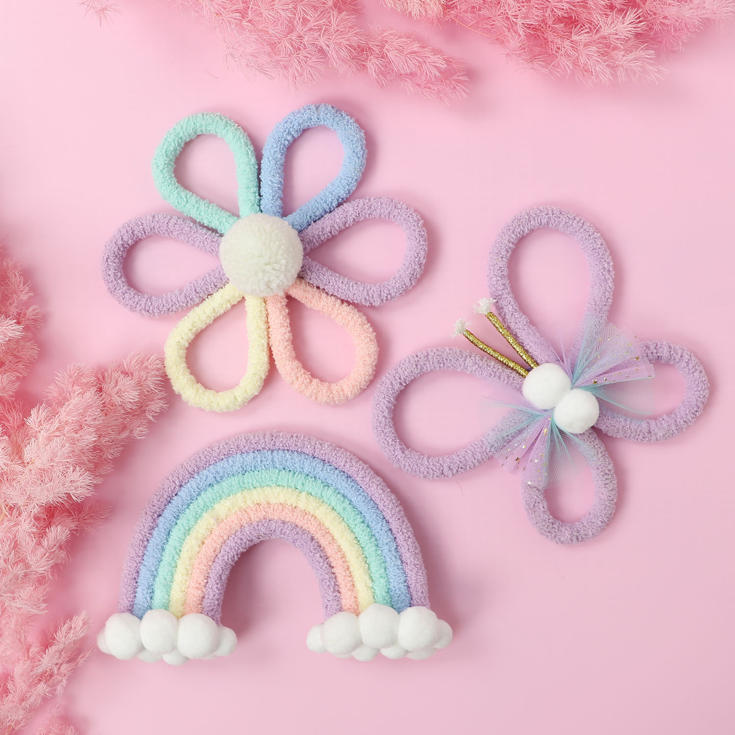 Baby Nursery Girl Room - ดอกเดซี่สายรุ้งสไตล์นอร์ดิก ผีเสื้อ โบโฮ ของตกแต่งผนังสำหรับเด็กผู้หญิง ห้องนอน หอพัก