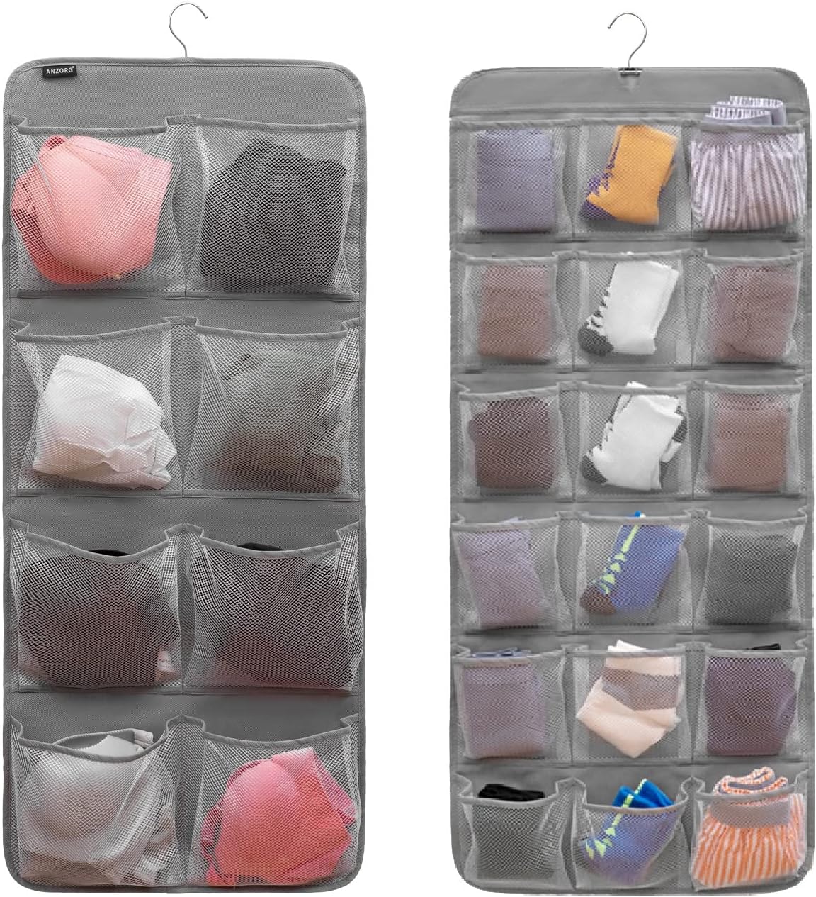 Closet Organizer Baby - ที่จัดระเบียบตู้เสื้อผ้าแบบแขวนสองด้านสำหรับถุงเท้า ชุดชั้นใน บรา ที่จัดเก็บเสื้อผ้าเด็ก รองเท้าเด็กเล็ก พร้อมช่องเก็บของ