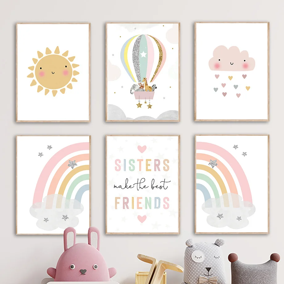 Baby Nursery Girl Room - ยีราฟ ช้าง บอลลูนลมร้อน ดวงอาทิตย์ สายรุ้ง ห้องเด็ก