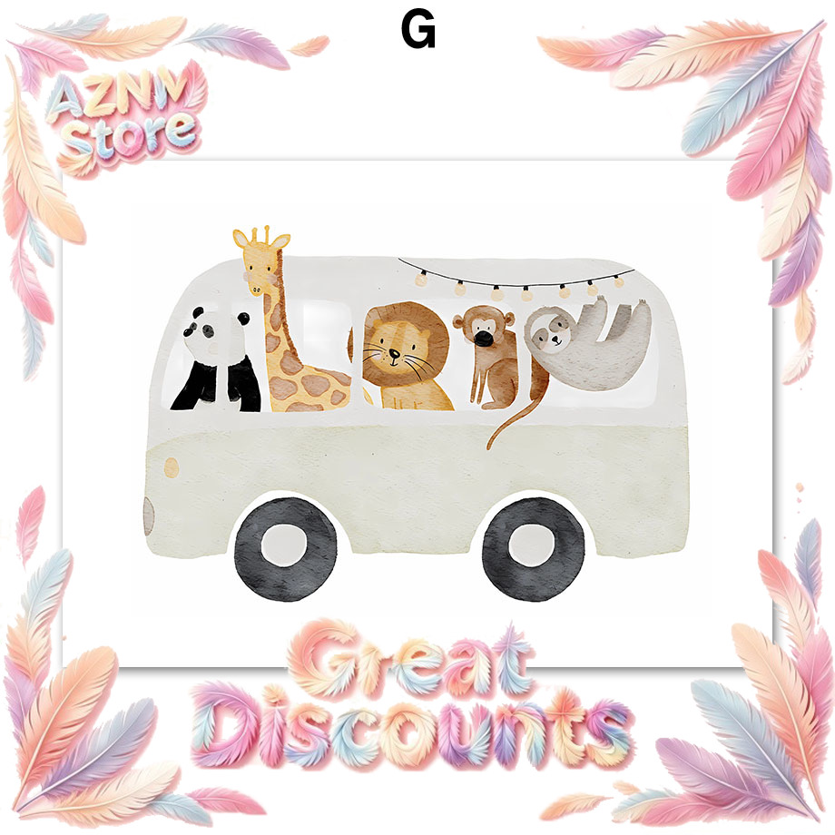 Animals Baby Nursery - โปสเตอร์และภาพพิมพ์ลายสัตว์โบโฮ ช้าง กระต่าย หมี กวาง ผึ้ง