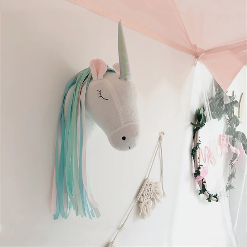 Baby Nursery Girl Room - หัวตุ๊กตายูนิคอร์นสำหรับตกแต่งผนัง สไตล์นอร์ดิก ตกแต่งห้องเด็ก ของตกแต่งผนังห้องนอนเด็ก ของขวัญวันเกิดสำหรับเด็กผู้หญิง