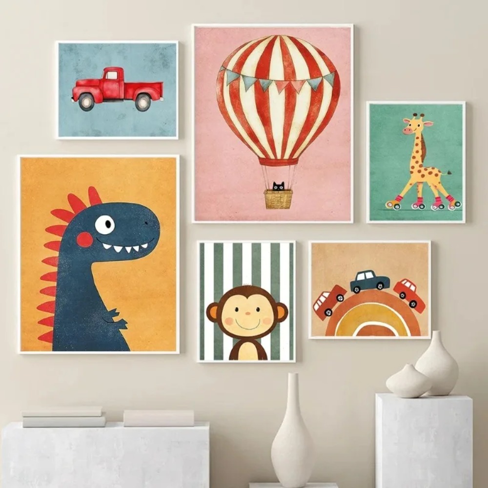 Baby Nursery Neutral - โปสเตอร์ภาพพิมพ์สัตว์ตลกๆ เช่น เสือ สิงโต กบ หมี