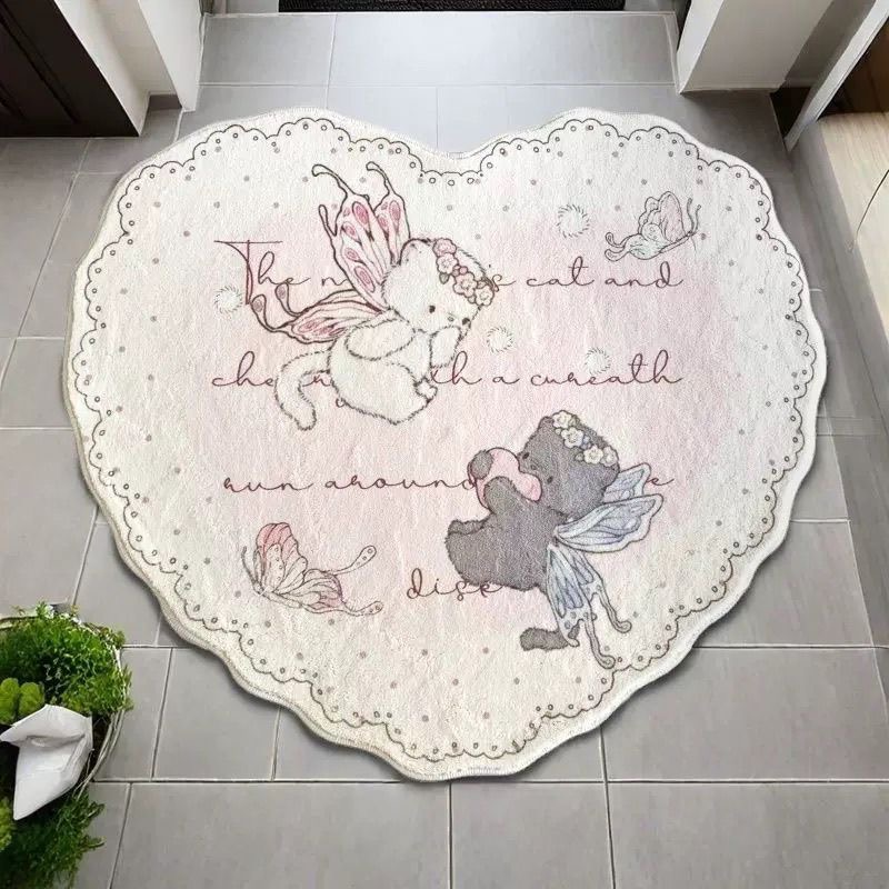 Baby Nursery Rug - พรมข้างเตียงสำหรับเด็กผู้หญิง VIKAMA พรมข้างเตียงรูปหัวใจน่ารัก พรมข้างเตียงในห้องนอน แผ่นรองขนเทียม ทนทานและซักด้วยเครื่องได้
