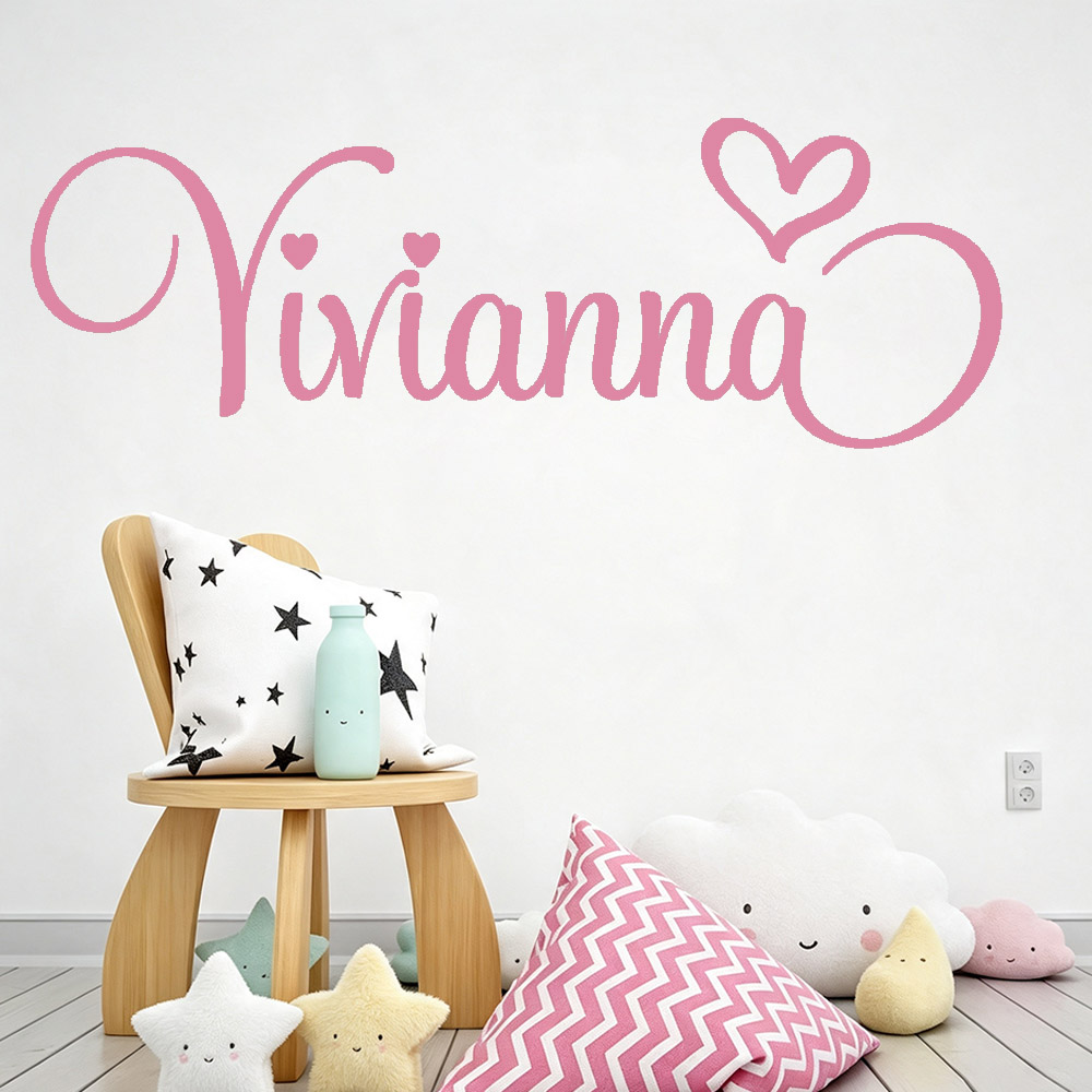 Baby Nursery Girl Room - สติ๊กเกอร์ติดผนังสำหรับห้องเด็ก สติ๊กเกอร์ไวนิลลายหัวใจพร้อมชื่อเด็กแบบปรับแต่งได้ สำหรับตกแต่งห้องเด็กชาย เด็กหญิง และห้องเด็กทารก