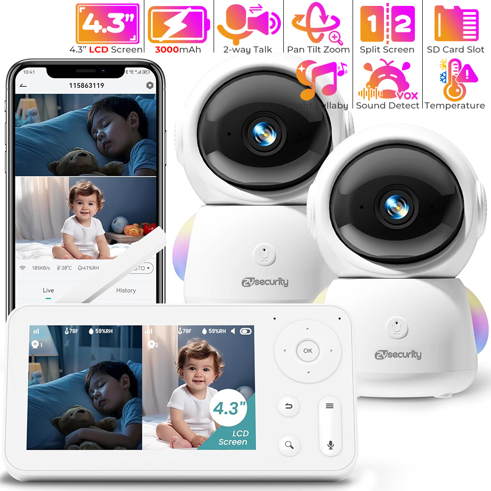Baby Nursery Mobile - 2K Baby Monitor พร้อม 2 กล้องและเสียง