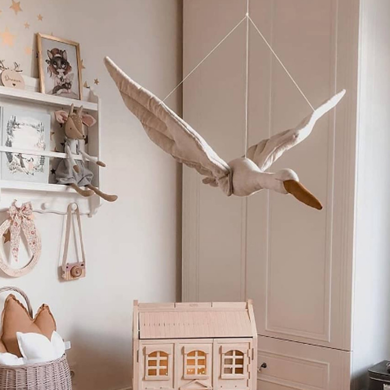 Baby Nursery Girl Room - ของตกแต่งห้องเด็กผู้หญิงแบบใหม่ ตุ๊กตาหงส์แขวนผนังสุดสร้างสรรค์ ของตกแต่งห้องนอนเด็ก ผ้าห่มนุ่มสบาย