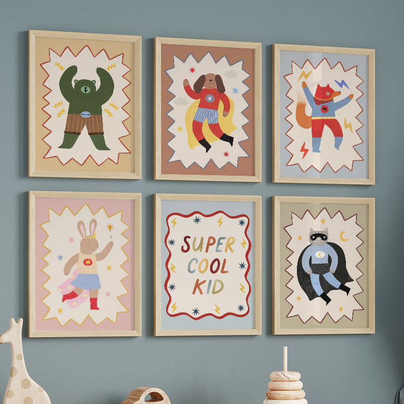 Animals Baby Nursery - ภาพวาดการ์ตูนตลกๆ สุดเท่ห์ สำหรับตกแต่งผนังห้องเด็ก ลายหมี กระต่าย สุนัขจิ้งจอก
