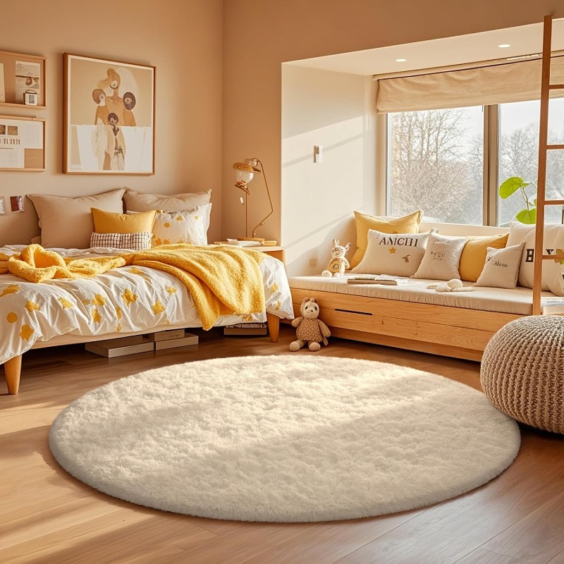 พรมกลมสีครีมขาว นุ่มฟู ขนยาว ส - Baby Nursery Rug บทวิจารณ์และราคา