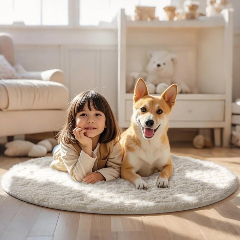 พรมกลมสีครีมขาว นุ่มฟู ขนยาว ส - Baby Nursery Rug บทวิจารณ์และราคา