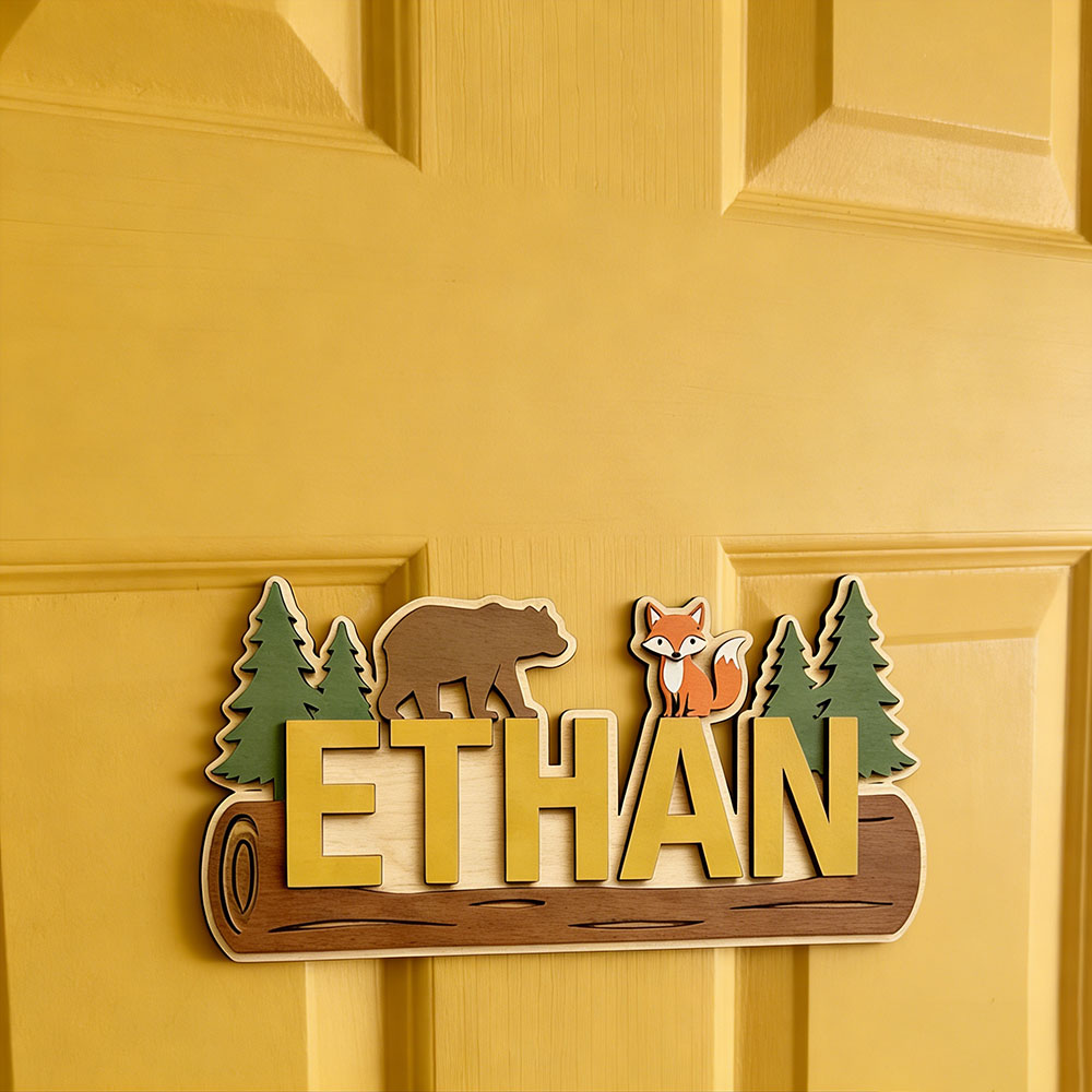 ป้ายไม้สลักชื่อสัตว์ป่า หมี สุ - Animals Baby Nursery บทวิจารณ์และราคา
