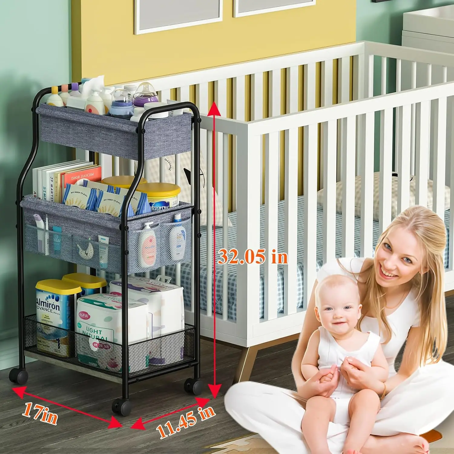 รถเข็นเก็บของอเนกประสงค์ 3 ชั้ - Baby Nursery Utility Cart บทวิจารณ์และราคา