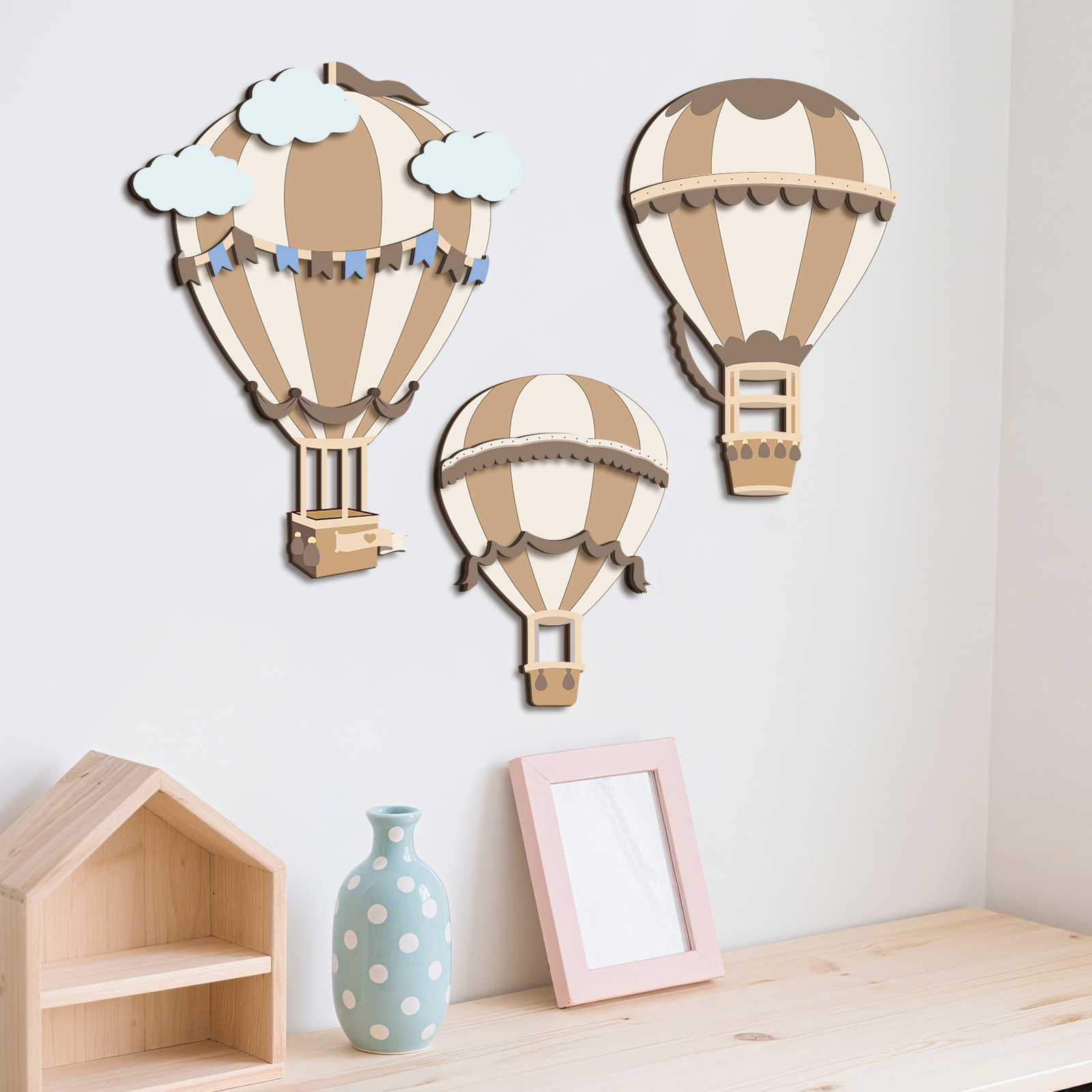 ของตกแต่งผนังไม้รูปบอลลูนลมร้อ - Baby Nursery Neutral บทวิจารณ์และราคา