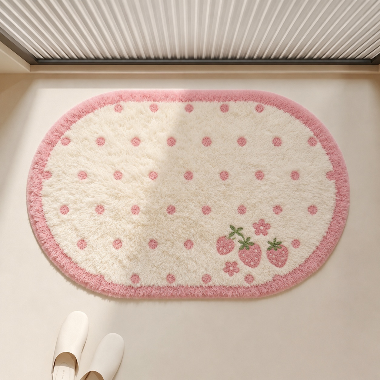 พรมอาบน้ำผ้ากำมะหยี่สีชมพูสตรอ - Baby Nursery Rug บทวิจารณ์และราคา