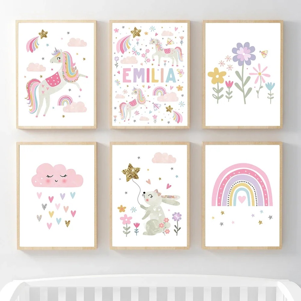 สีชมพูยูนิคอร์นกระต่ายสายรุ้งเ - Baby Nursery Girl Room บทวิจารณ์และราคา