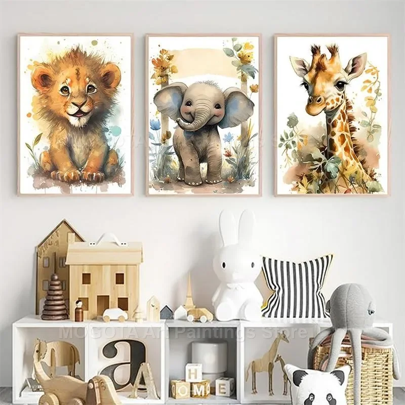 สีน้ำสิงโตยีราฟเสือช้างม้าลายเ - Animals Baby Nursery บทวิจารณ์และราคา