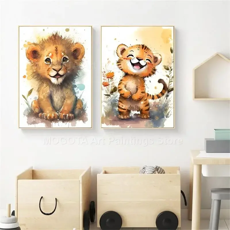 สีน้ำสิงโตยีราฟเสือช้างม้าลายเ - Animals Baby Nursery บทวิจารณ์และราคา