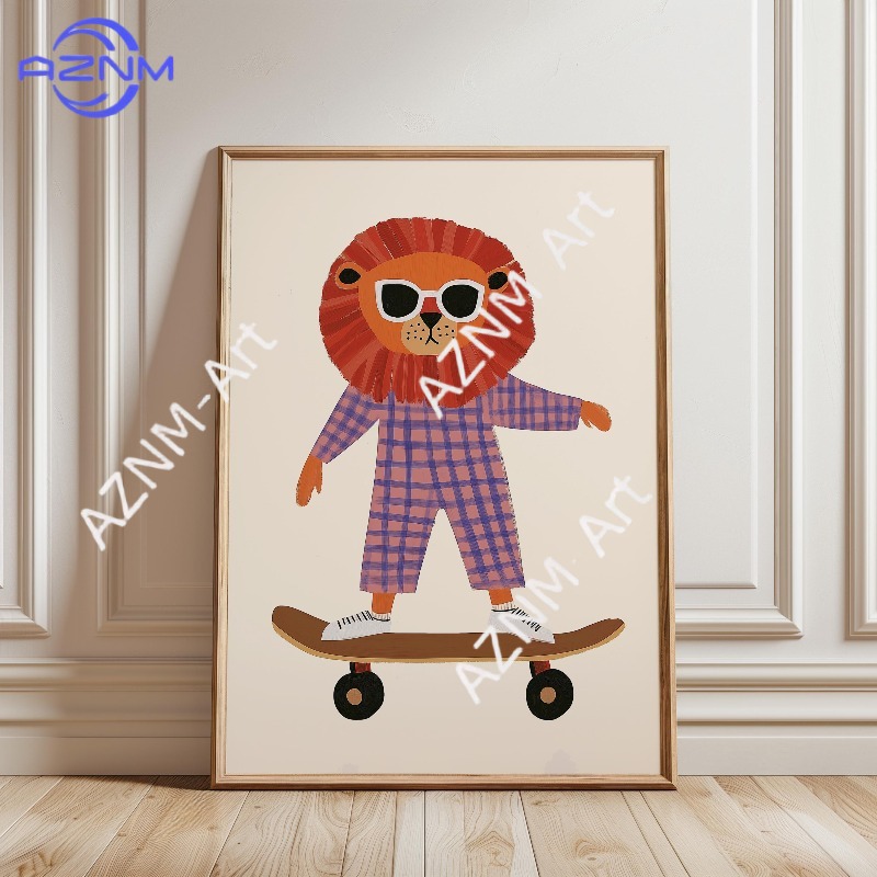โปสเตอร์สัตว์ตลกเล่นสเก็ตบอร์ด - Animals Baby Nursery บทวิจารณ์และราคา