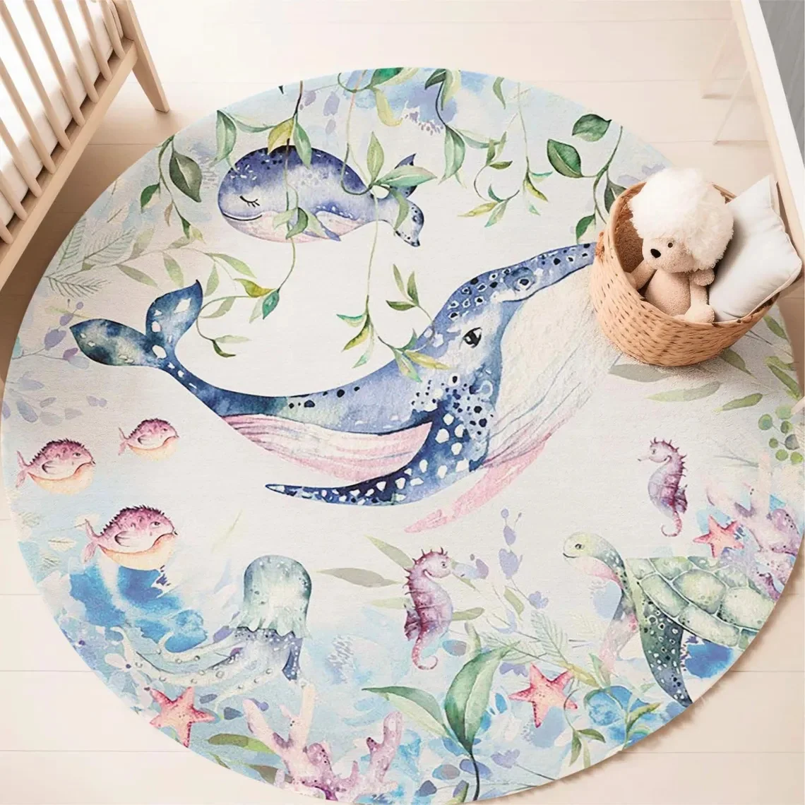 พรมลายสัตว์ทะเลสีฟ้า สำหรับห้อ - Baby Nursery Rug บทวิจารณ์และราคา