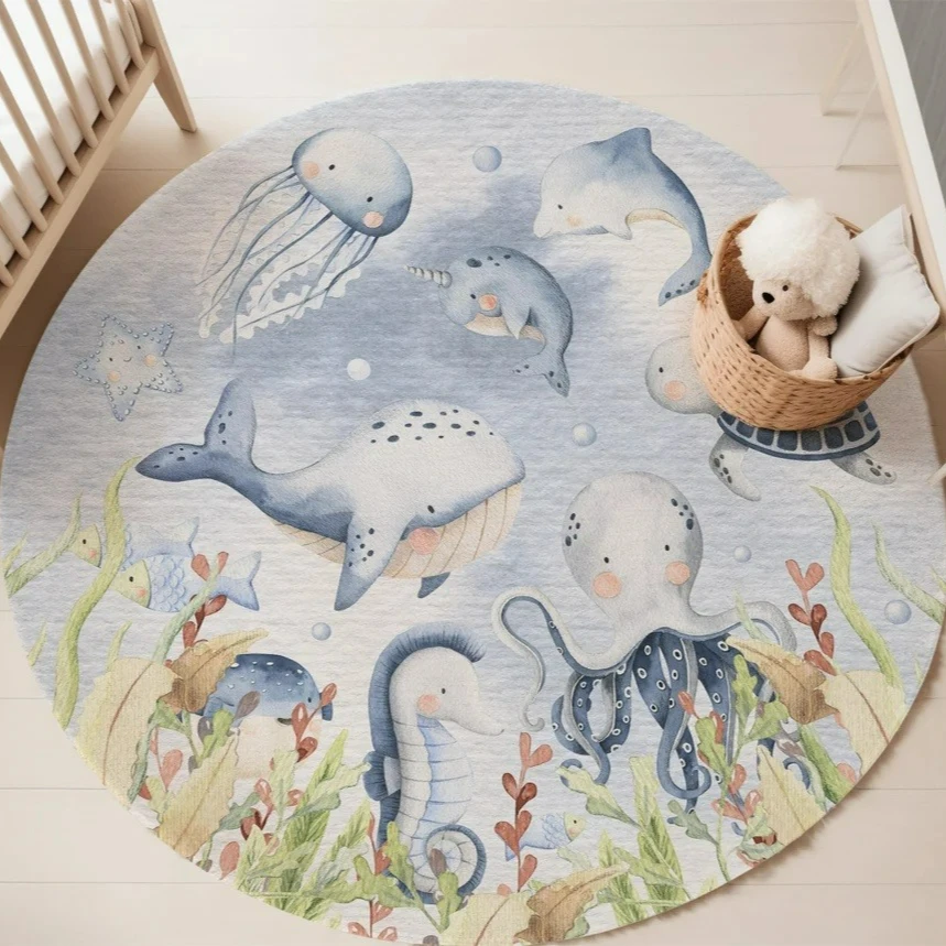 พรมลายสัตว์ทะเลสีฟ้า สำหรับห้อ - Baby Nursery Rug บทวิจารณ์และราคา