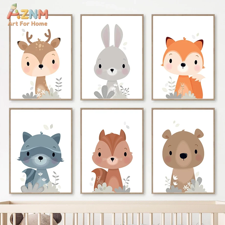 AZNM ภาพพิมพ์บนผ้าใบลายสัตว์ป่ - Baby Nursery Plants บทวิจารณ์และราคา