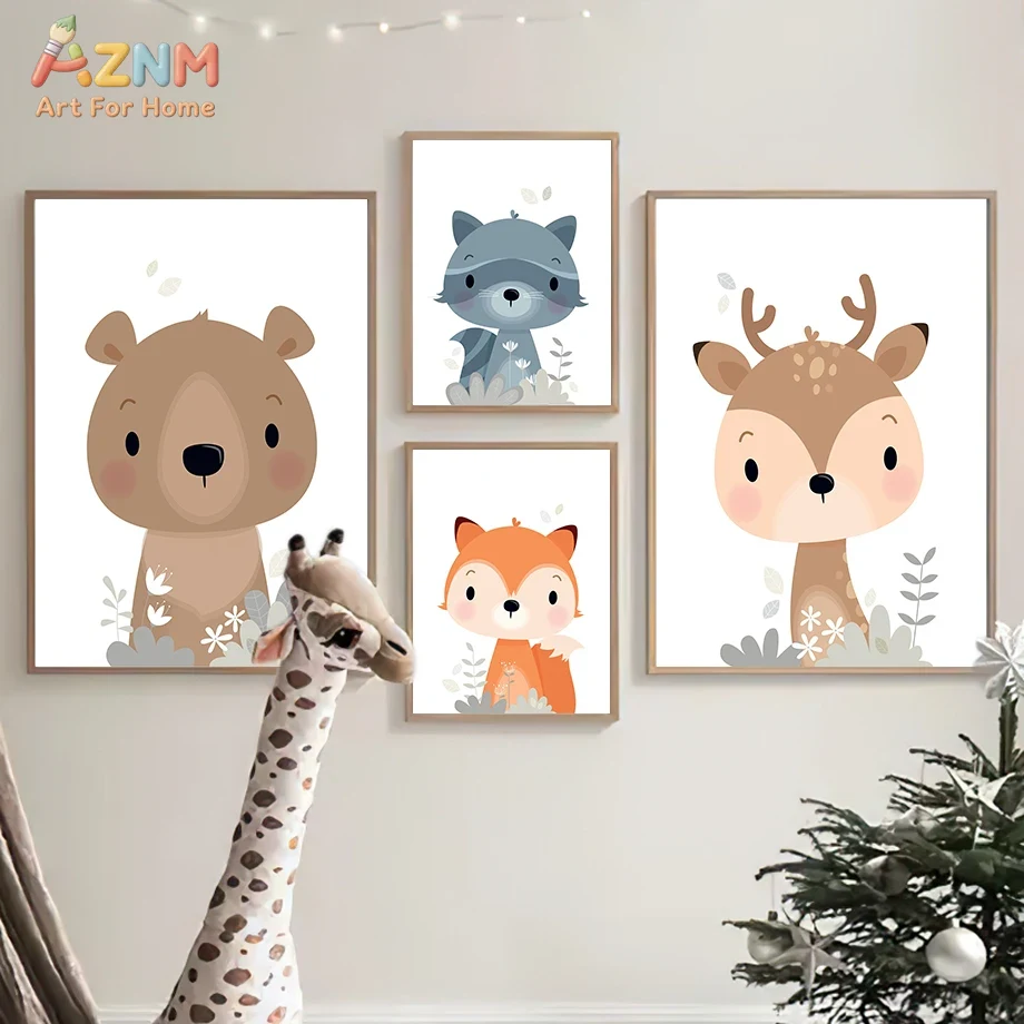 AZNM ภาพพิมพ์บนผ้าใบลายสัตว์ป่ - Baby Nursery Plants บทวิจารณ์และราคา