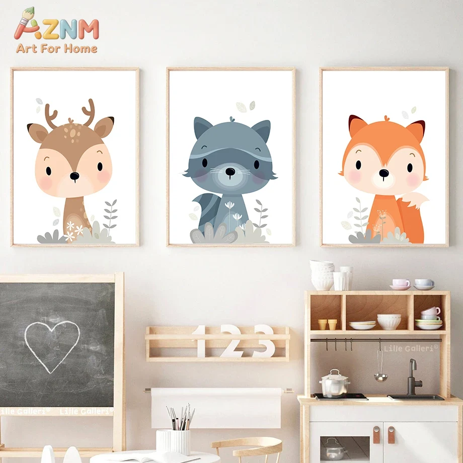 AZNM ภาพพิมพ์บนผ้าใบลายสัตว์ป่ - Baby Nursery Plants บทวิจารณ์และราคา